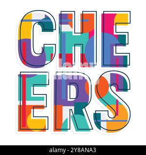 Shapes and text. Colourful typography. Modern design. Geometric shapes background. Random shapes pattern. Decorative greeting card design. Stock Vector
