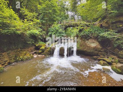 Schiessentuempel, small, picturesque waterfall in the Muellerthal region, Luxembourg's Little Switzerland, Luxembourg Stock Photo