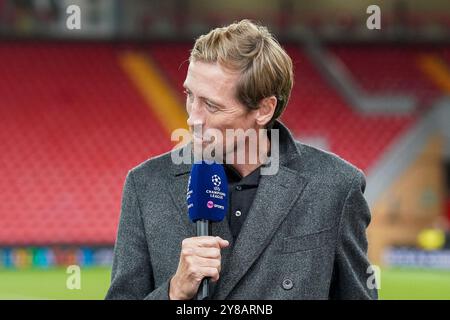 Liverpool, UK. 02nd Oct, 2024. Peter Crouch TNT Sports pundit during the Liverpool FC v Bologna FC UEFA Champions League Round 1 match at Anfield, Liverpool, England, United Kingdom on 2 October 2024 Credit: Every Second Media/Alamy Live News Stock Photo