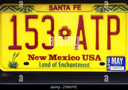 Close up of a license plate in Santa Fe, New Mexico, USA, 1992 Stock Photo