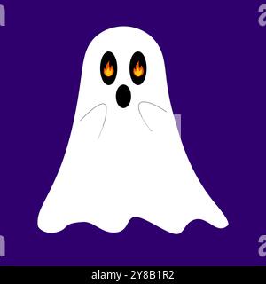 Halloween kawaii ghost character in love with fire in eyes. Isolated cartoon vector charming baby spook express love emotion with a playful innocence, Stock Vector