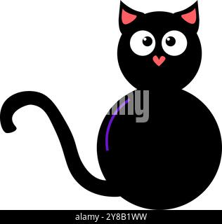 Minimal black cartoon cat illustration, stylized simple open lazy cat black silhouette vector EPS . Stock Vector