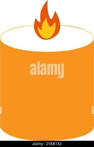Vector drawing of candle holder with burning candle. Halloween elements in flat shape. Halloween illustration on white background. Design elements for Stock Vector