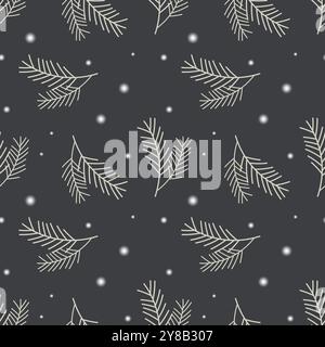 Dark pattern with pine spruce branches and snow, winter background, night snowy sky. Vector illustration Stock Vector