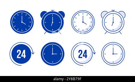 Time icon collection. Outline clock elements with editable stroke. Vector illustration Stock Vector