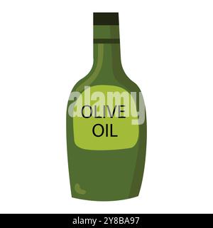 Flat illustration of olive oil bottle in green color. Simple doodle style isolated. Stock Vector