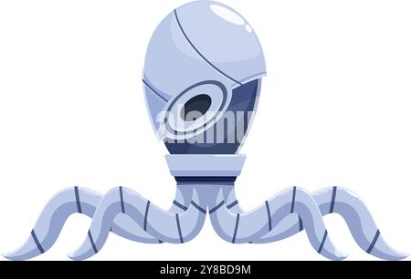 Futuristic robot octopus with glowing eyes and tentacles is exploring new worlds Stock Vector
