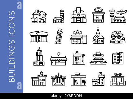Buildings Icons Set Stock Vector