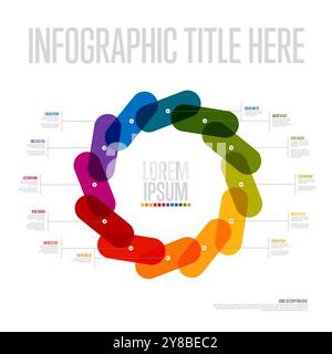 Full year circular timeline template with all months as rainbow color blocks on big circle time line. Whole year infographic timeline template Stock Vector