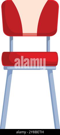 Red retro diner chair with metal legs standing on white background Stock Vector
