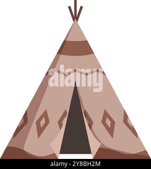 Brown teepee with traditional native american pattern standing isolated on white background Stock Vector