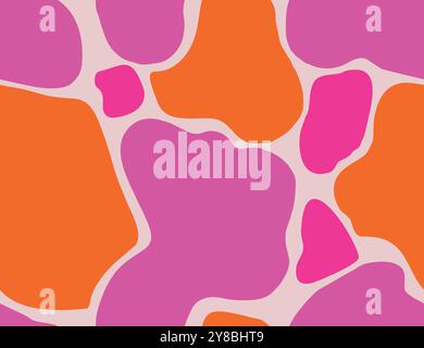 Playful Spotted Seamless Pattern with Neon Orange and Pink Colored Abstract Shapes. Trendy Vibrant Background with Liquid Stains and Blots. Bright Min Stock Vector