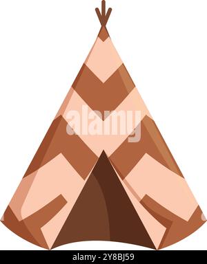 Brown and beige native american teepee standing tall with chevron pattern and closed entrance flap Stock Vector