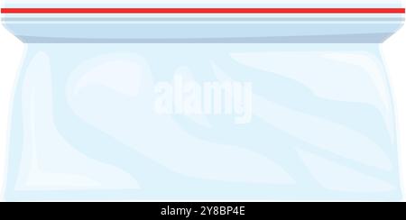 Empty transparent plastic bag with red zipper, packaging for snacks, goods, things Stock Vector