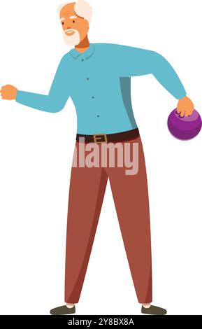 Senior man is throwing a bowling ball, enjoying his free time and staying active during retirement Stock Vector