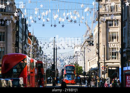 Oxford Street, London, UK. 4th Oct 2024. Christmas decorations are being installed on Oxford Street, London. Credit: Matthew Chattle/Alamy Live News Stock Photo