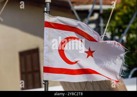 Northern Cyprus Flag Rumpled Close Up Stock Photo