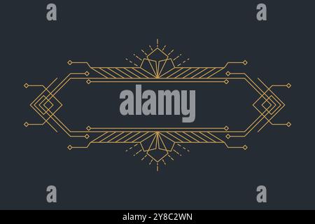 Art deco frames, golden elegant antique borders, decorative game buttons or labels isolated on dark background Stock Vector