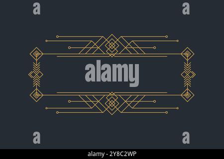 Art deco frames, golden elegant antique borders, decorative game buttons or labels isolated on dark background Stock Vector