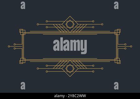 Art deco frames, golden elegant antique borders, decorative game buttons or labels isolated on dark background Stock Vector