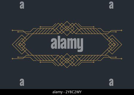 Art deco frames, golden elegant antique borders, decorative game buttons or labels isolated on dark background Stock Vector