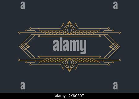Art deco frames, golden elegant antique borders, decorative game buttons or labels isolated on dark background Stock Vector