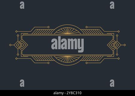 Art deco frames, golden elegant antique borders, decorative game buttons or labels isolated on dark background Stock Vector