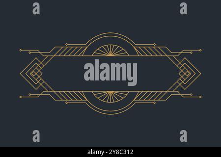Art deco frames, golden elegant antique borders, decorative game buttons or labels isolated on dark background Stock Vector