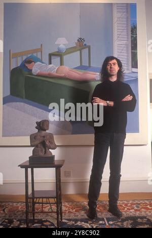 Ivor Braka London art dealer at home in Knightsbridge. A piece by  David Hockney, 'The Room, Tarzana, 1967'  everything is potentially for sale. London, England 19901990s UK HOMER SYKES Stock Photo