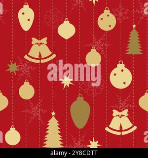 Christmas seamless pattern with balls and bells Stock Vector