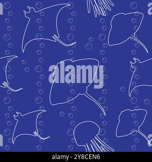 Stripy seamless pattern with stingray silhouettes Stock Vector