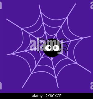 Cute Halloween Spider Cartoon Character On A Web. Vector Hand Drawn Illustration Isolated On Transparent Background Stock Vector