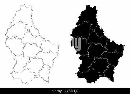 The black and white administrative maps of Luxembourg Stock Vector