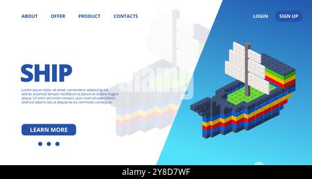 Web template with a ship. Vector illustration Stock Vector