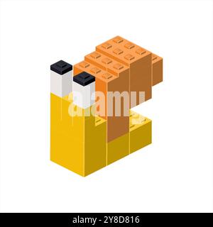 Isometric snail assembled from plastic blocks. Vector illustration Stock Vector