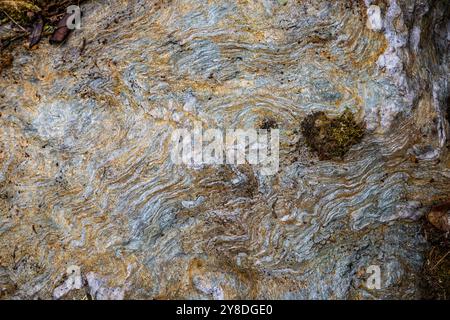 Outcrop of metamorphic rock mica schist in the Andes mountains. Peru, South America. Stock Photo