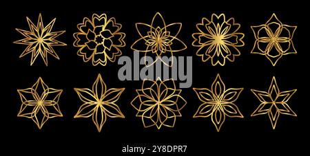 Elegant Gold Thin Royal Flower Collection For Logo Design Element Stock Vector