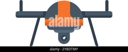 Modern orange and grey camera drone hovering, front view, isolated on white background Stock Vector