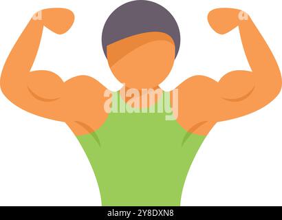 Bodybuilder is flexing his biceps, showing his strength and power Stock Vector