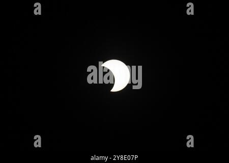 Partial solar eclipse on 2 October 2024 in Buenos Aires, Argentina, South America Stock Photo