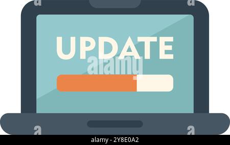 Laptop is showing an update system software progress bar on its screen Stock Vector
