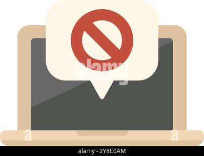 Laptop is showing a stop sign notification, indicating a system error or warning Stock Vector