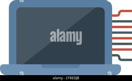 Laptop showing artificial intelligence algorithm processing data with lines connected to the side of the screen Stock Vector
