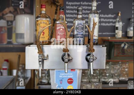 Taps with antlers at the Kulmbach Beer Week in a beer tent, Kulmbach, Upper Franconia, Bavaria, Germany, Europe Stock Photo