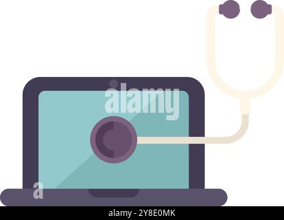 Stethoscope examining laptop computer in a concept of computer repair, online technical support or telemedicine Stock Vector