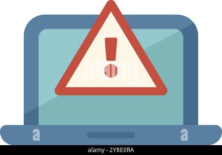 Laptop computer is showing a warning sign icon illustrating a security breach, malware or virus Stock Vector
