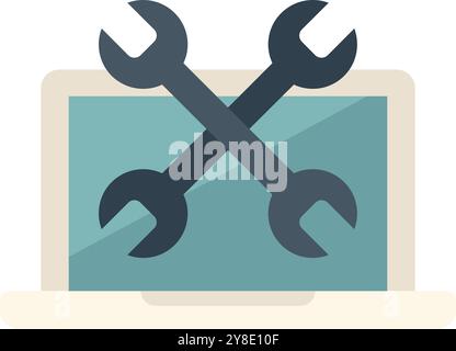 Crossed wrenches lying on a laptop computer symbolizing computer repair service Stock Vector