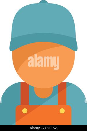 This flat design icon features a construction worker wearing a blue cap and orange overalls, ideal for representing labor and skilled trades Stock Vector