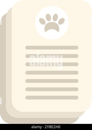 Stack of papers is shown with a paw print icon, potentially representing veterinary records, pet adoption papers, or other animal related documents Stock Vector