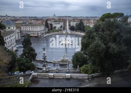 Morning view in rainy weather over a historic, beautiful city. Panoramic view and skyline from the Terrazza del Pincio over Rome, Italy, Europe Stock Photo